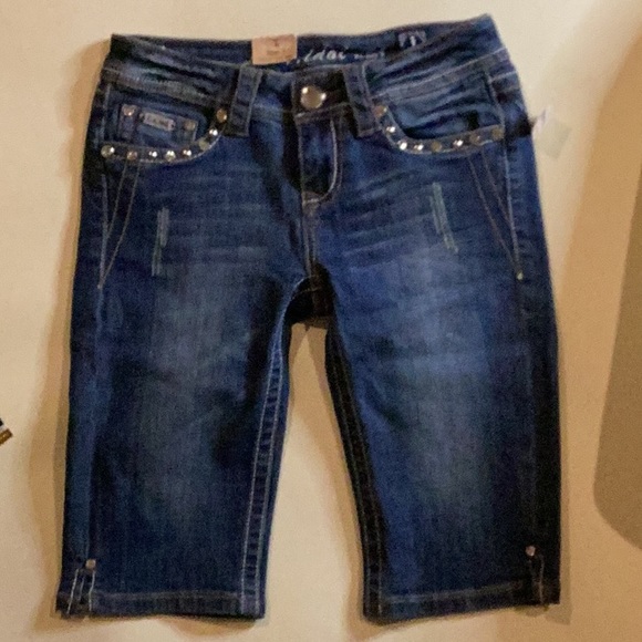 NWT LA Idol Bermuda denim Embellished cross shorts sz. 1 - Picture 5 of 7